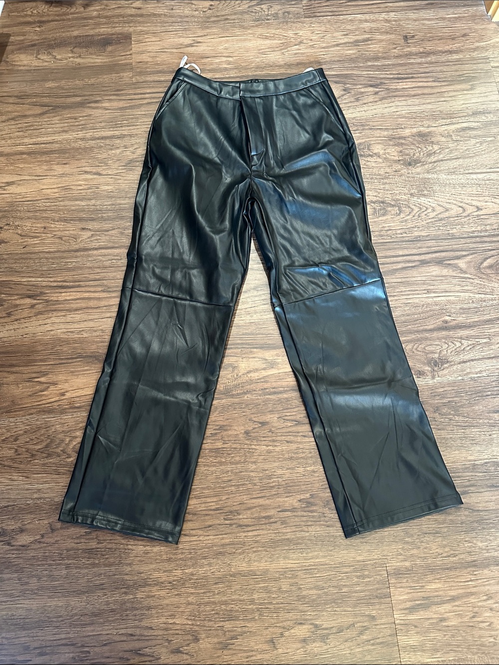 Lulu's Black Faux Leather Trim Wide Leg Pants